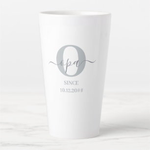 Tasse Latte Opa Élégant Script Monogramme gris latte blanc lat
