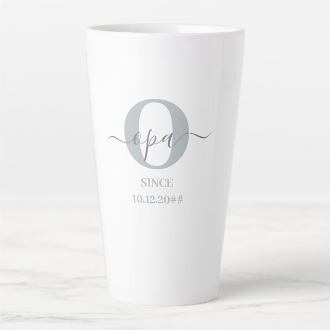 Tasse Latte Opa Élégant Script Monogramme gris latte blanc lat (Devant)