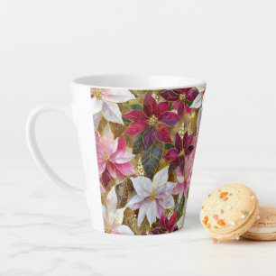 Tasse Latte Or Bourgogne Bronze Rose Rouge Blanc Poinsettia