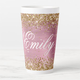 Tasse Latte Or personnalisé paillettes rose clair métallisé