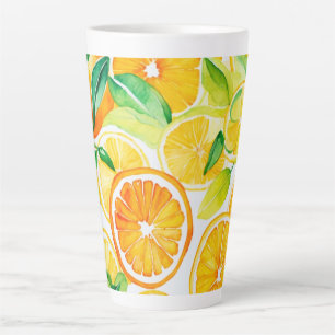 Tasse Latte Oranges et citrons à l'aquarelle Citrus Grand modè