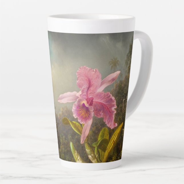 Tasse Latte Orchidée avec deux colibris Heade (Angle droit)