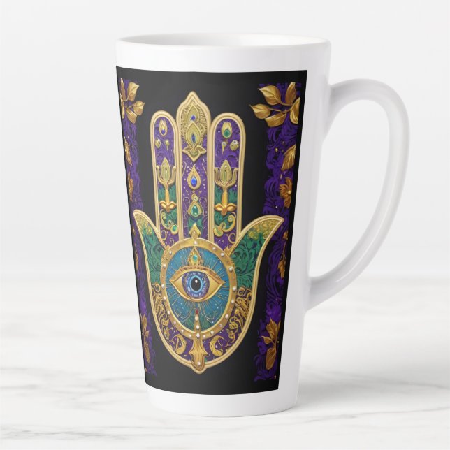 Tasse Latte Ornate Gold Troisième Oeil Hamsa (Droite)