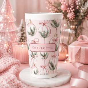 Tasse Latte Ornement de Noël Rose Moderne Personnalisé