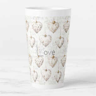 Tasse Latte Ornements coeurs gris crème chic  