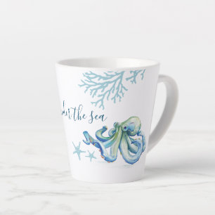 Tasse Latte Otopus bleu aquarelle