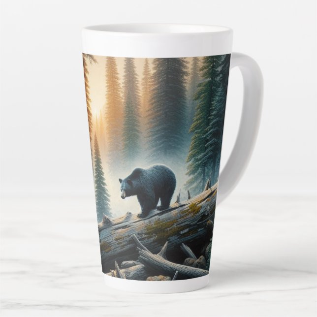 Tasse Latte Ours noir en forêt (Angle droit)