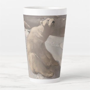 Tasse Latte Ours polaire se lavant dans la neige illustration 