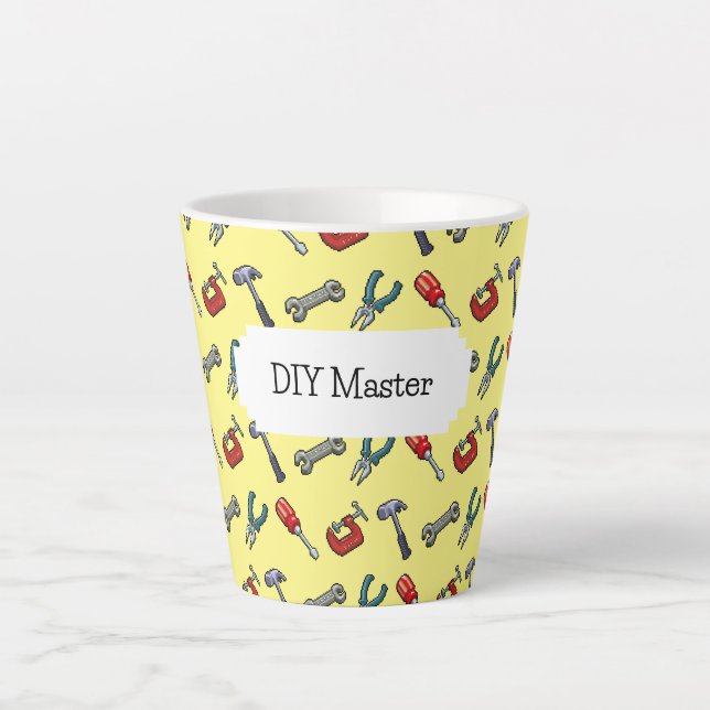 Tasse Latte Outil d'art Pixel Maître Motif Marteau & Pliers (Devant)