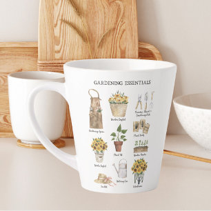 Tasse Latte Outils de jardinage à l'aquarelle Tournesol Jardin