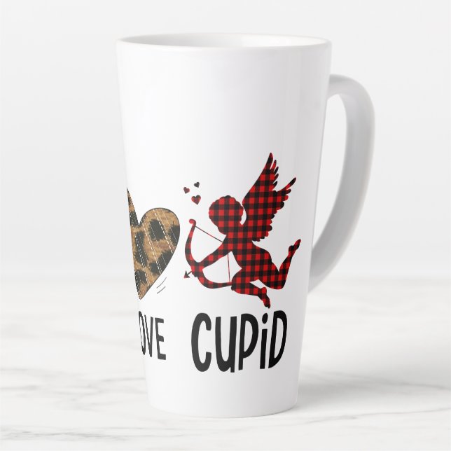 Tasse Latte Paix, Amour et Cupidon (Angle droit)