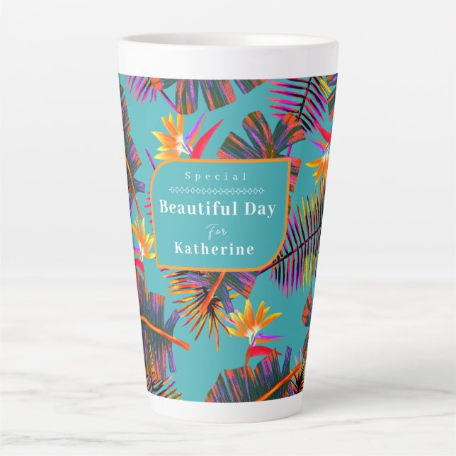 Tasse Latte Palm Paradise Turquoise (Devant)