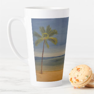 Tasse Latte Palmier solitaire sur la plage, par Gary Poling