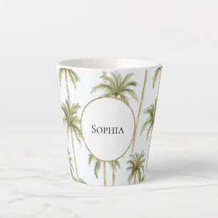 Tasse Latte Palmiers blancs verts tropicaux