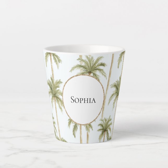 Tasse Latte Palmiers blancs verts tropicaux (Devant)