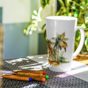 Tasse Latte Palmiers dans les tropiques vert et jaune de l'aqu