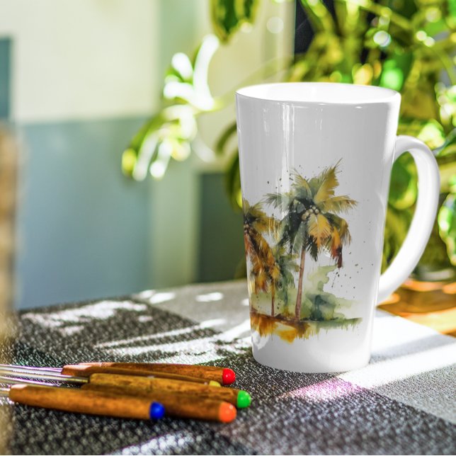 Tasse Latte Palmiers dans les tropiques vert et jaune de l'aqu (Créateur téléchargé)