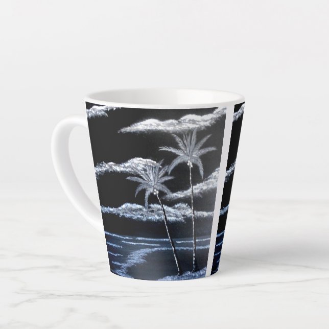 Tasse Latte Palmiers noirs et blancs (Angle gauche)