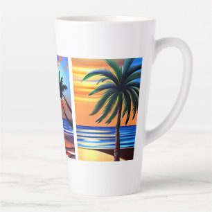 Tasse Latte Palmiers tropicaux et couleur océan