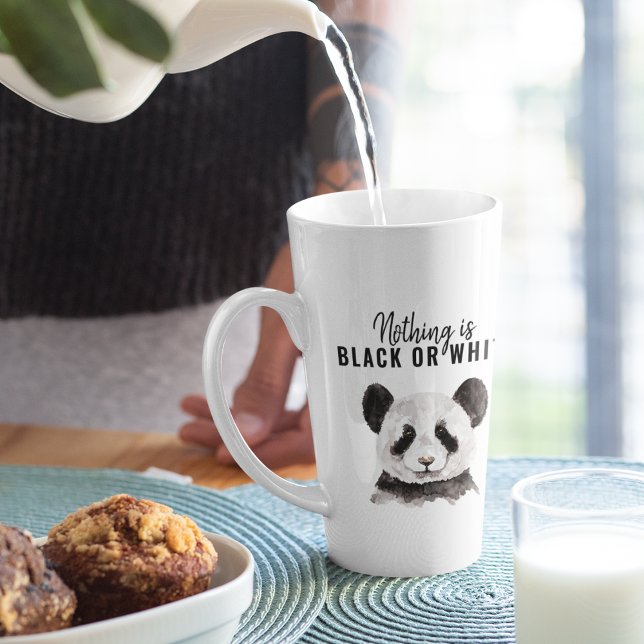 Tasse Latte Panda Funky Moderne Noir Et Blanc Avec Citation (Créateur téléchargé)