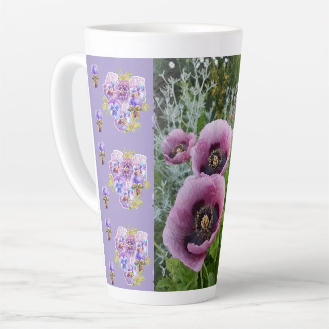 Tasse Latte Pansies de pavot rose Viola Shabby floral Latte Mu (Angle gauche)