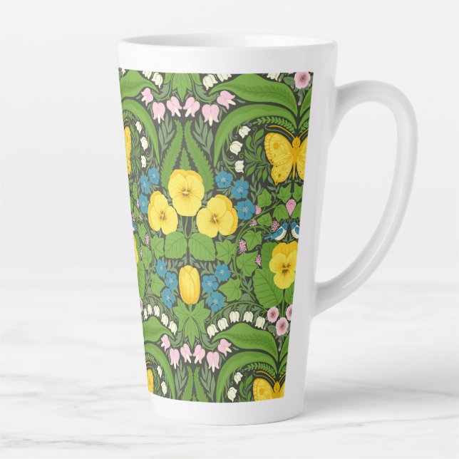 Tasse Latte Pansies jaunes, oiseaux et papillons (Droite)