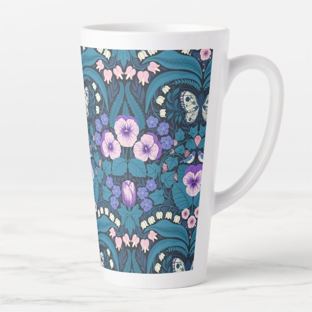 Tasse Latte Pansies, oiseaux et papillons (Droite)