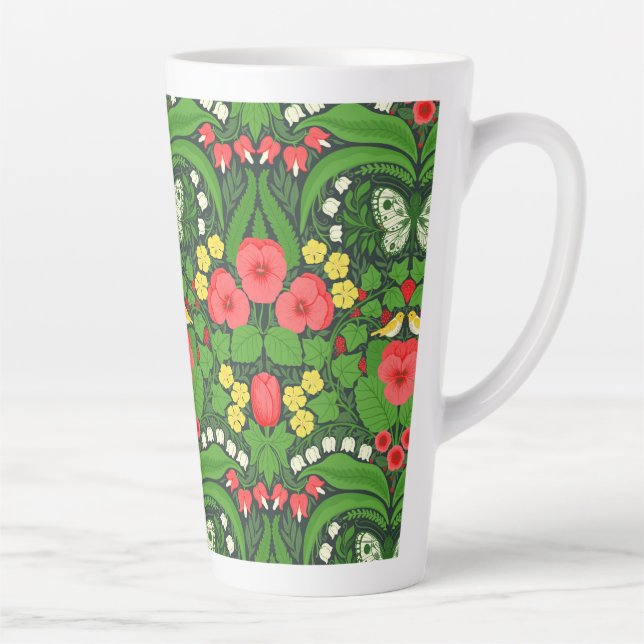 Tasse Latte Pansies rouges, oiseaux et papillons (Droite)