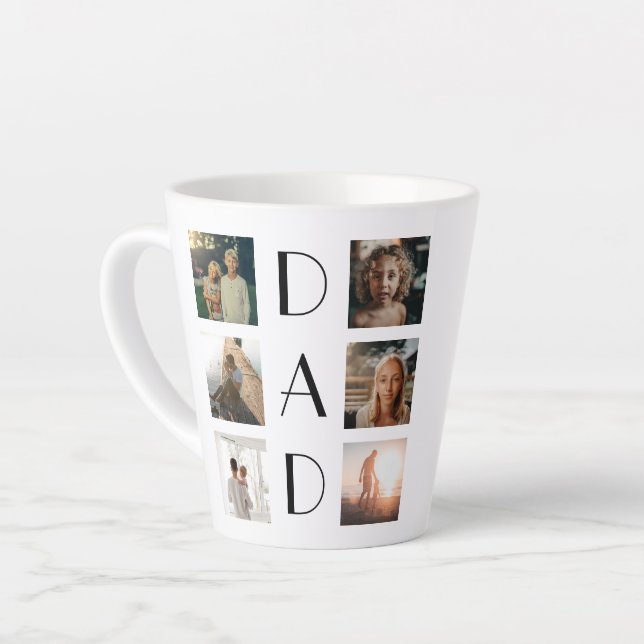Tasse Latte Papa 6 Photo Collage Cute Elegant Fête du Père (Angle gauche)