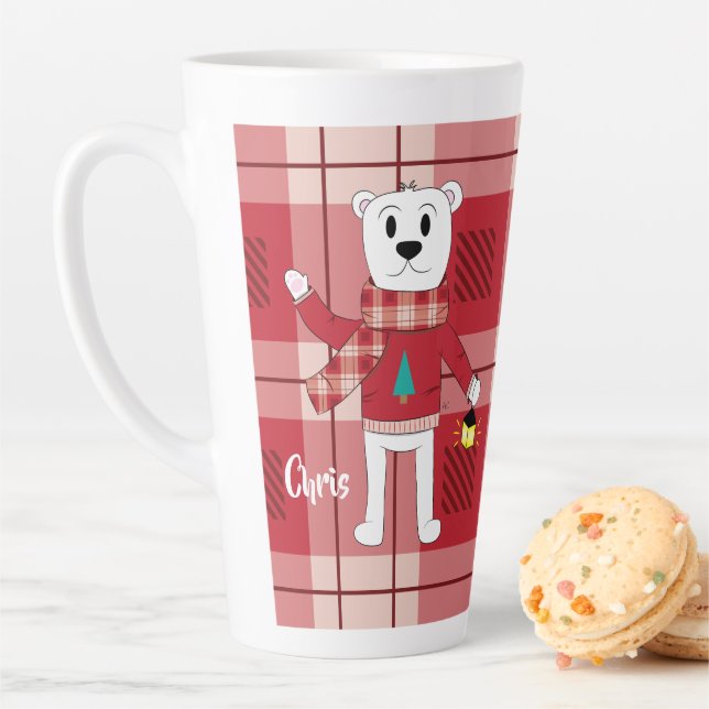 Tasse Latte Papa Polar Bear Red Plaid Holiday LatMug (En situation)