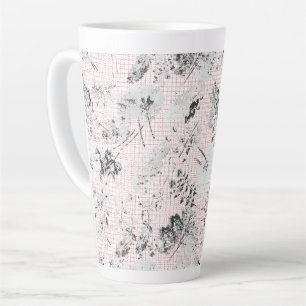 Tasse Latte Papier peint noir et blanc avec une belle feuille 