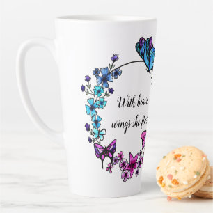 Tasse Latte Papillon et fleurs Guillemet ou nom personnalisé 