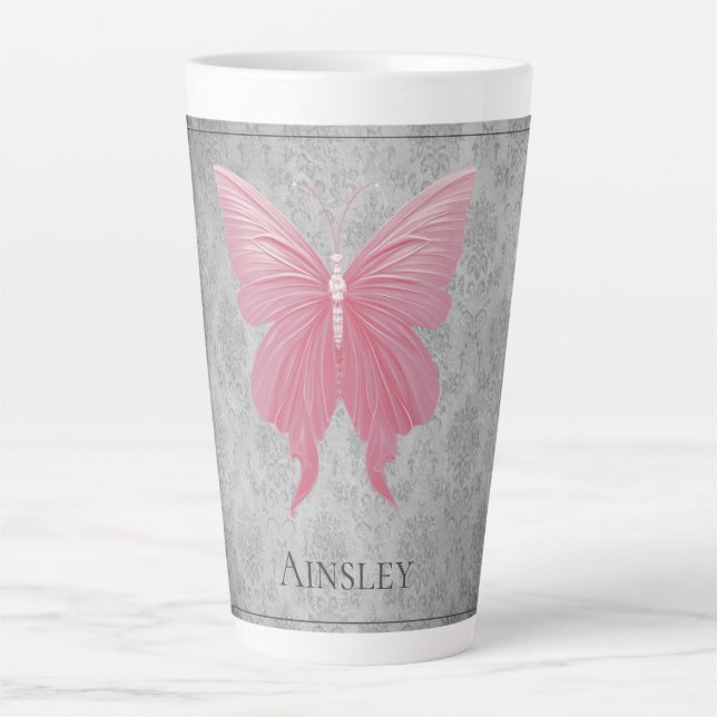 Tasse Latte Papillon rose bijoux (Devant)
