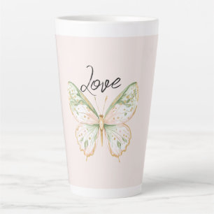 Tasse Latte Papillon Rose Blush Vert Menthe Or