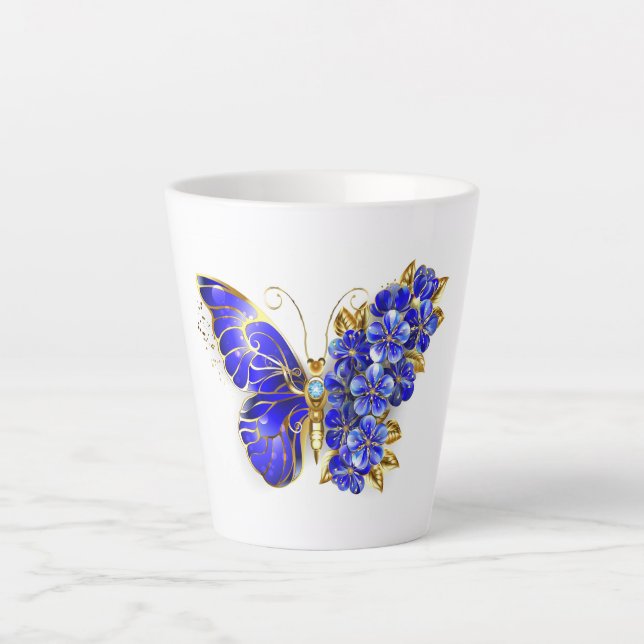 Tasse Latte Papillon saphir à fleurs (Devant)