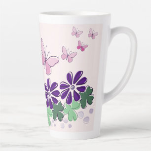 Tasse Latte Papillons aux fleurs mignons Nom du Doodle