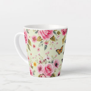 Tasse Latte Papillons Et Fleurs