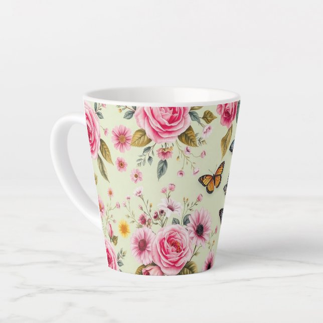 Tasse Latte Papillons Et Fleurs (Angle gauche)