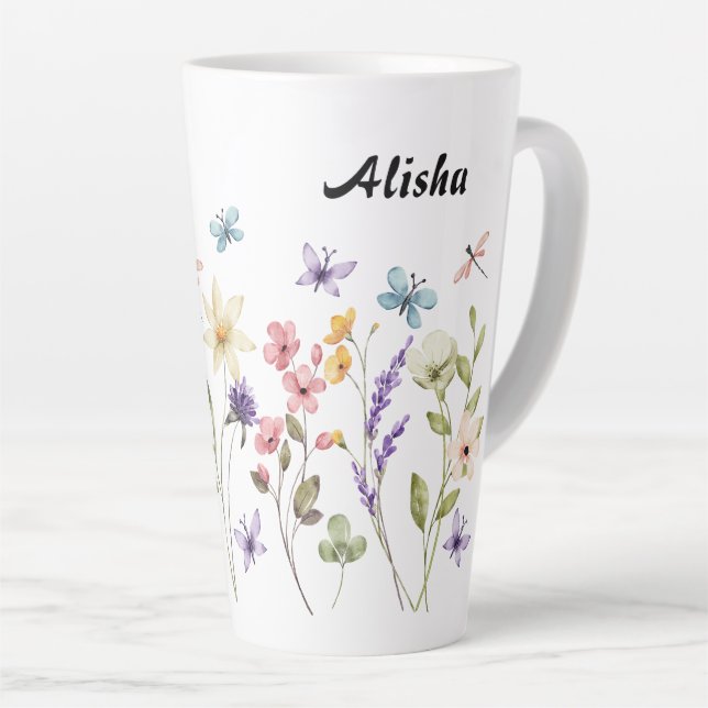 Tasse Latte Papillons Fleur sauvage élégants (Angle droit)