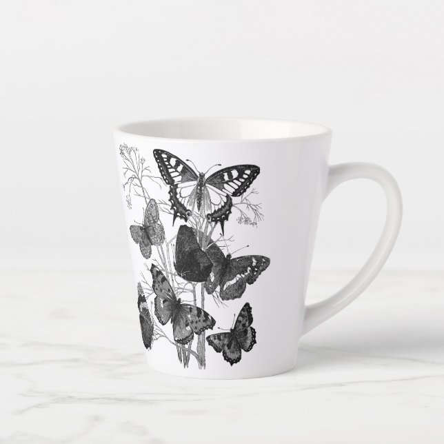 Tasse Latte Papillons noirs et blancs (Droite)