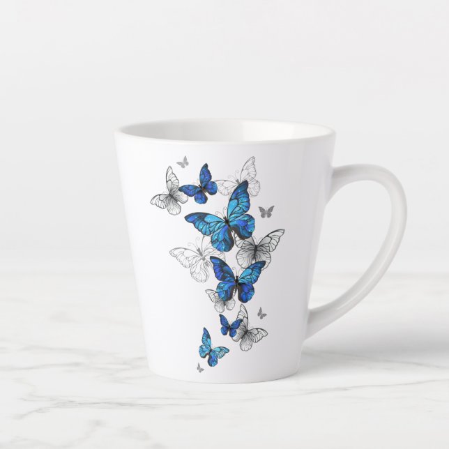 Tasse Latte Papillons volants bleus Morpho (Droite)
