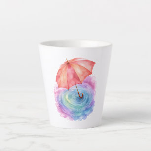 Tasse Latte Parapluie Pastel Ondulations de Pluie Art Aquarell
