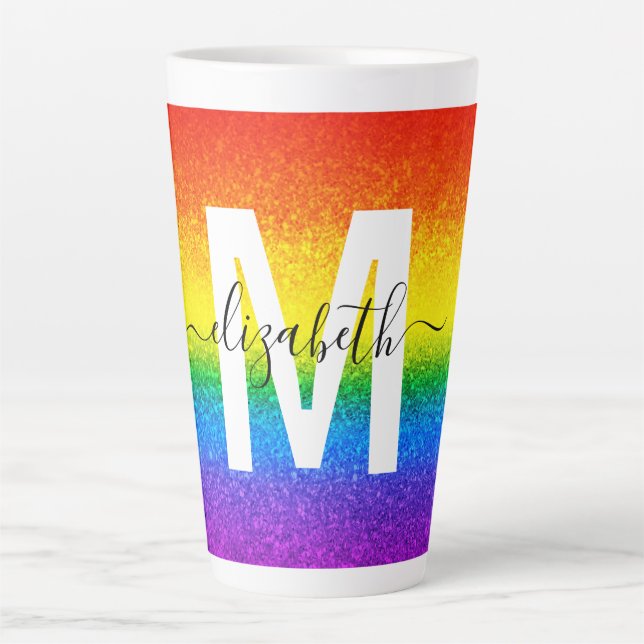 Tasse Latte Parties scintillant arc-en-ciel Chic Nom du monogr (Devant)