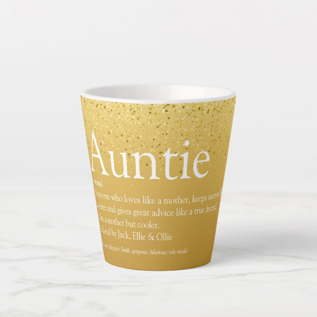 Tasse Latte Parties scintillant d'or de la meilleure tante et  (Devant)