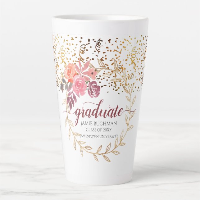 Tasse Latte Parties scintillant d'or rose Blush Marsala Floral (Devant)