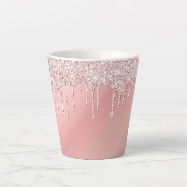Tasse Latte Parties scintillant goutte rose or rose ombre clig (Devant)