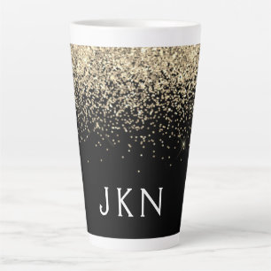 Tasse Latte Parties scintillant Noir Or Monogramme Initiales F