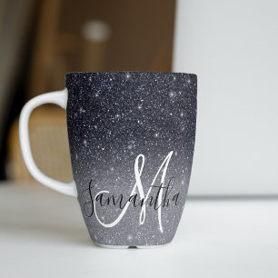 Tasse Latte Parties scintillant noire moderne étincelles Nom p