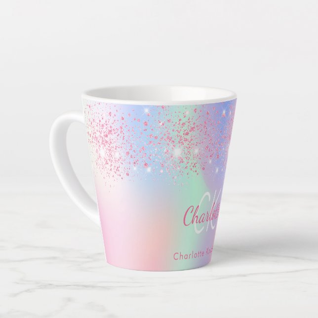 Tasse Latte Parties scintillant rose holographique rouge menth (Angle gauche)