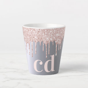 Tasse Latte parties scintillant rose or argent  monogramme ini